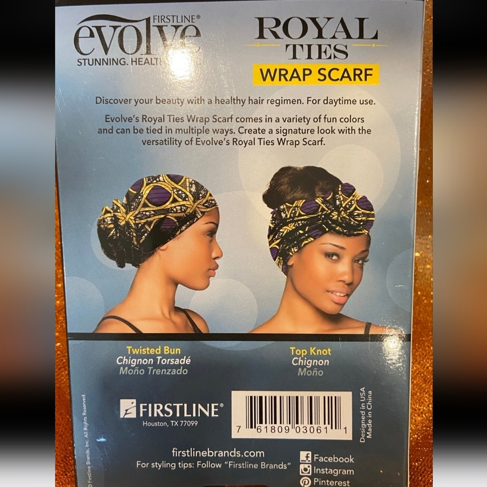 NWT Firstline Evolve Royal Ties Wrap Head Scarf Yellow and Blue Patterned - Picture 11 of 12